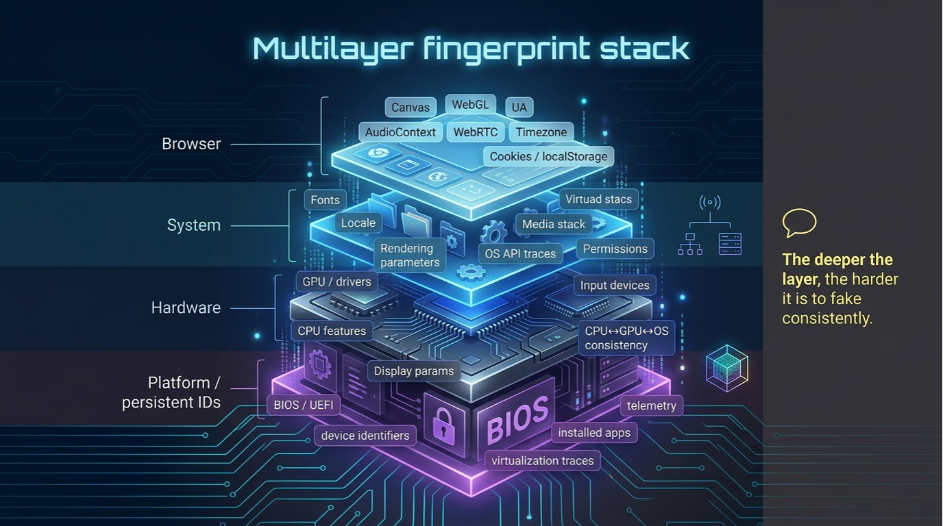 Multi-layered digital fingerprint stack