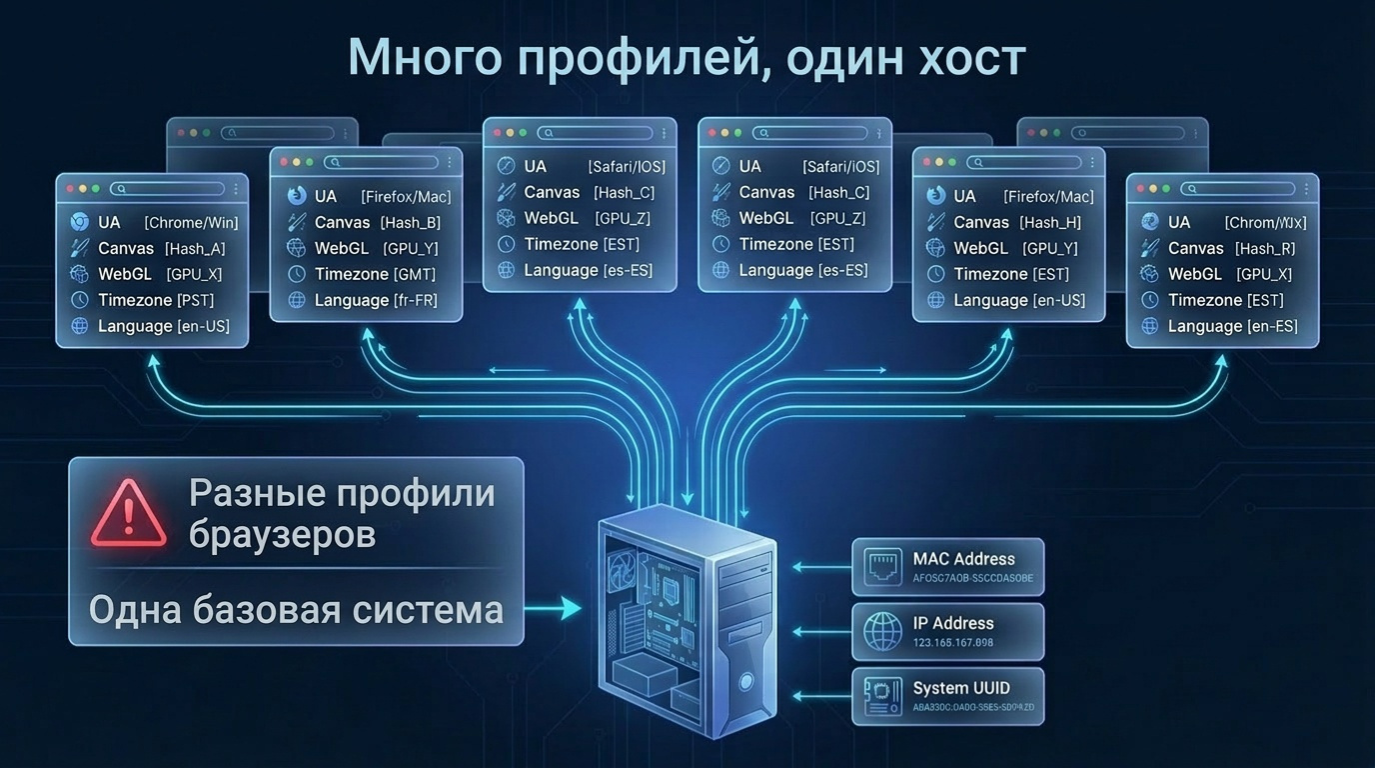 Много профилей браузера — один хост: проблема браузерных антидетектов