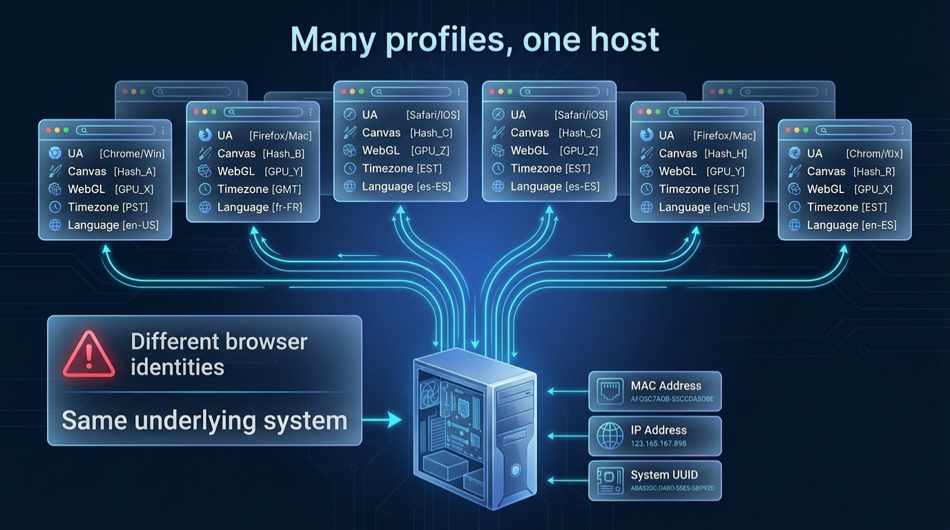 Many browser profiles, one host: the browser antidetect problem