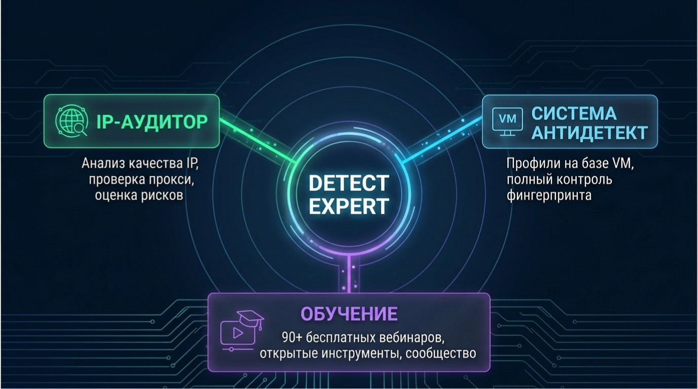 Экосистема Detect Expert: Antidetect System + IP Auditor + образование