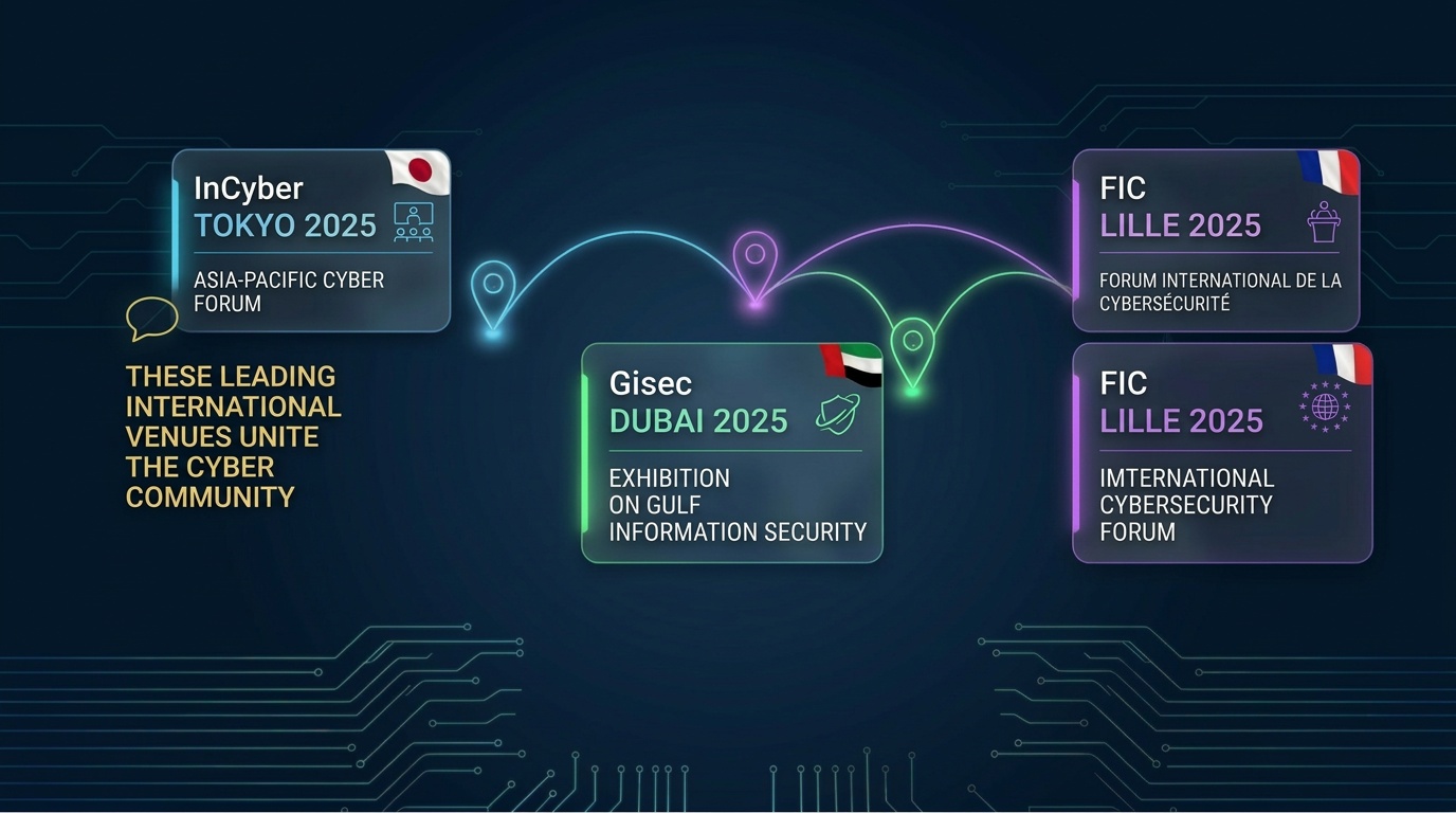 Vektor T13 speaking at international conferences: InCyber Tokyo, GiSec Dubai, FIC Lille