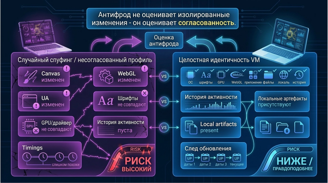 Случайный спуфинг vs целостная VM-идентичность
