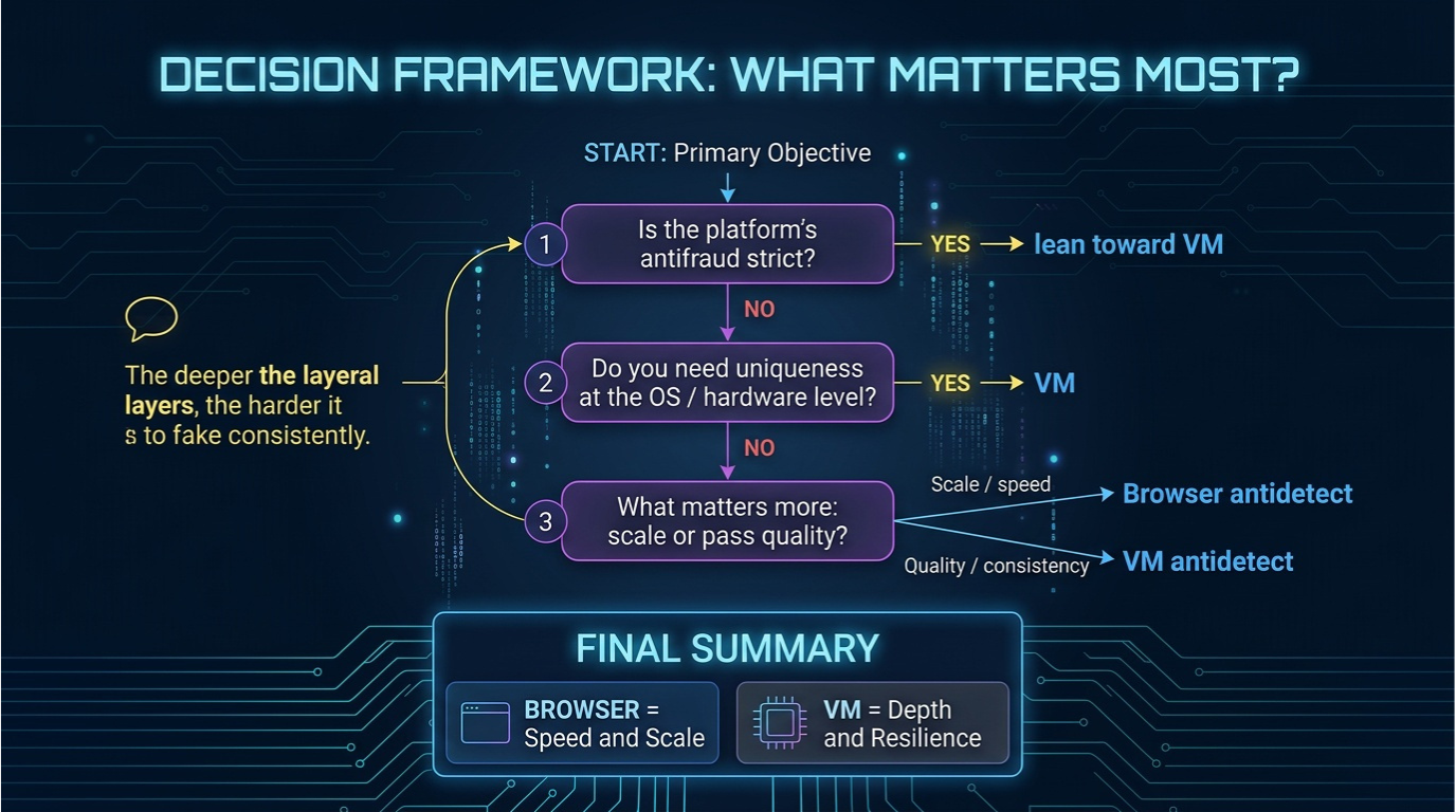 Decision model: browser antidetect or VM